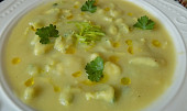 Česnekovo-pórková polévka s bylinkovým kapáním