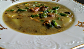 Zimní polévka s čočkou, kapustou, mrkví a houbami