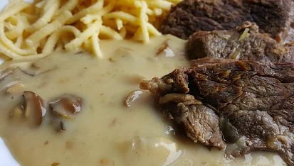 Houbová omáčka ze sterilovaných kyselých hub s hovězím masem (bez tuku), Houbová omáčka z kyselých hub s hovězím masem (bez tuku)
