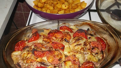 Ražniči bez špejlí  "zapečené brambory" ... z toho co máte doma