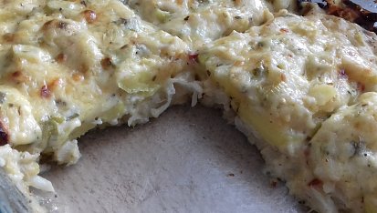 Zapečený květák v parmezánovém bešamelu, Varianta se zapečenými braborami a jarní cibulkou