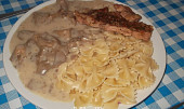 Omáčka z hlívy ústřičné (s těstovinami a masem, někdy i bez masa se dá)