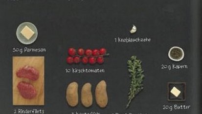 Hovězí svíčkové řezy s kaparovou krustou na mačkaných bramborách a dušených rajčátkách, Ingredience 2 porce