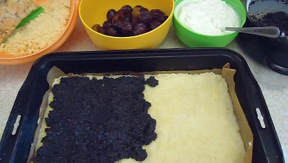 Drobenkový koláč s mákem, ovocem a tvarohem