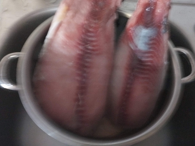 Rybí salát z kapra, který si zamilujete, rozmrazení ryby ve studené vodě cca 30-60 min.