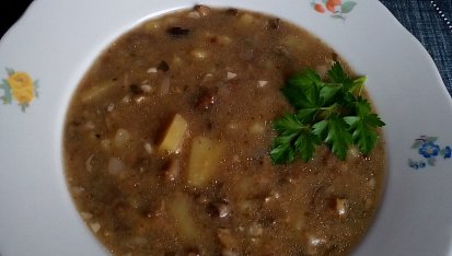 Chlebová bramboračka s houbami