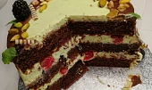 Čokoládový dort s pistáciovým krémem a ganache polevou
