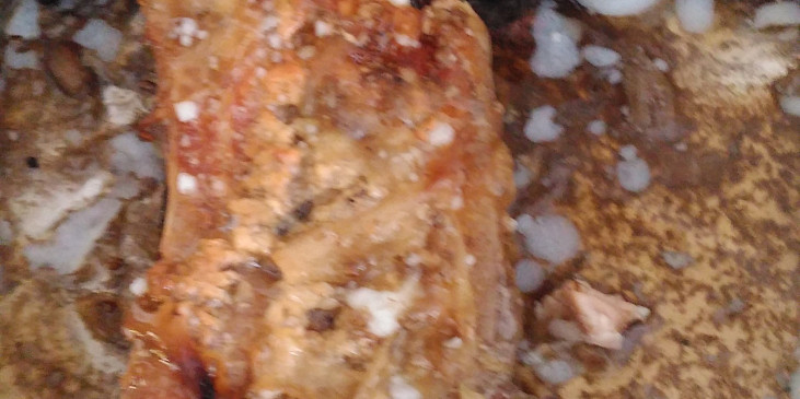 Vepřová žebírka s hřiby (Pečené maso můžeme použít i na chleba (pokud maso…)