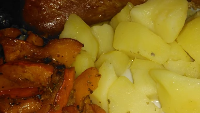 Hranolky z dýně hokkaido, Hranolky z Hokkaida s brambory a uzeným kuřecím stehnem