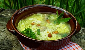 Kapustová polévka s rýží a houbami