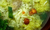 Kapustová polévka s rýží a houbami