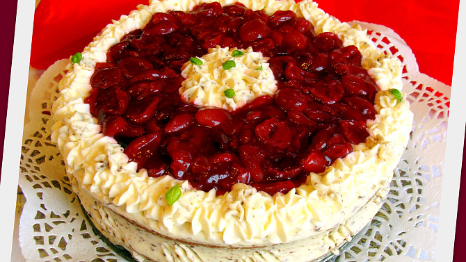 Třešňový dort s tvarohovo - smetanovým krémem, Třešňový dort