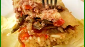 Zapékané špagety se zeleninou a masem
