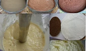 Míšův tvarohovo-banánový dortík, dole:rozmixované banány, tvaroh s ostatními surovinami