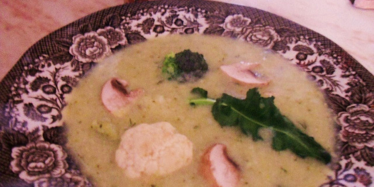 Brokolicovo-květáková polévka se žampiony a zakysanou smetanou s koprem (Brokolicovo-květáková polévka)