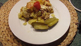 Zapečené brambory s hlívou ústřičnou a s mletým masem