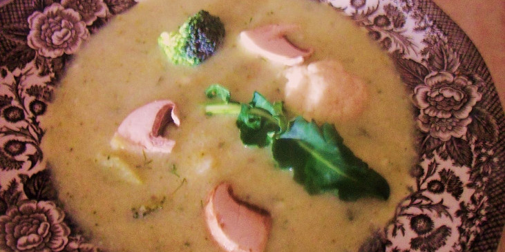 Brokolicovo-květáková polévka se žampiony a zakysanou smetanou s koprem (Brokolicovo-květáková polévka)