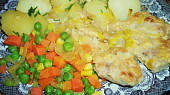 Žloutkové vepřové plecko na pórku s dušenou zeleninkou-odlehčené přírodní menu, Vepřové plecko na pórku s dušenou zeleninou