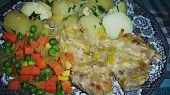 Žloutkové vepřové plecko na pórku s dušenou zeleninkou-odlehčené přírodní menu, Vepřové plecko na pórku s dušenou zeleninou