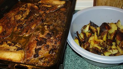 Treska / pangasius  / na  hříbkách a na olivovém oleji
