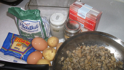 Placičky z hlívy ústřičné, podušená hlíva a ostatní ingredience