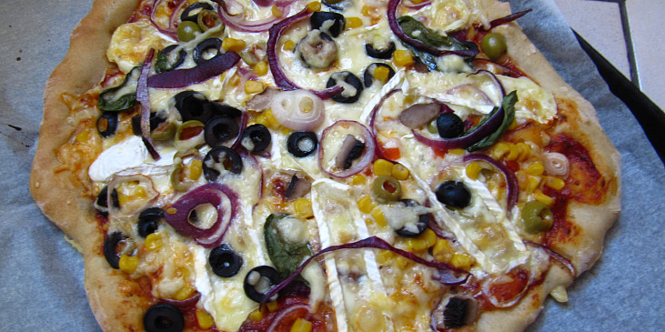 Žampionová a hermelínová pizza (hermelínová)