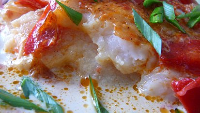 Zapečený pangasius s lečem a smetanou