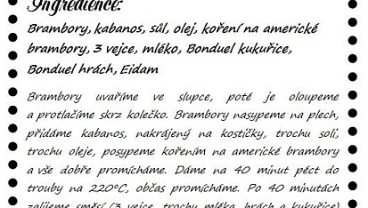 Zapečené brambory s kabanosem a zeleninou, Recept