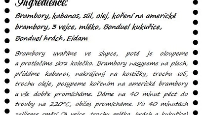 Zapečené brambory s kabanosem a zeleninou, Recept