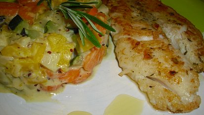 Pangasius s cuketovo-patizonovým teplým salátem, Pangasius s cuketovo-patyzónovým teplým salátem