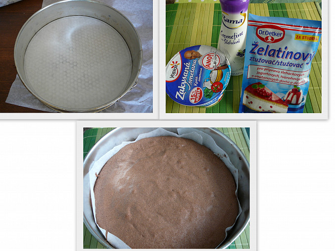 Čoko-malinový/jahodový dort, dno s pečícím papírem/suroviny/pečeme