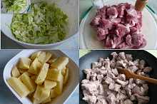 3 základní suroviny-zelí, brambory a maso