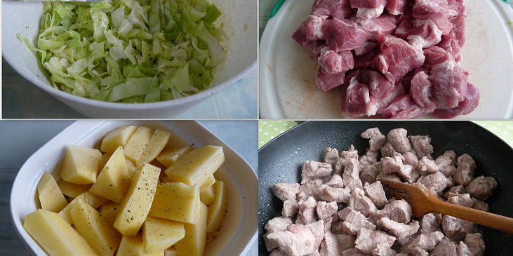 3 základní suroviny-zelí, brambory a maso