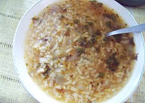Mateřídoušková polévka s hlívou a rýží