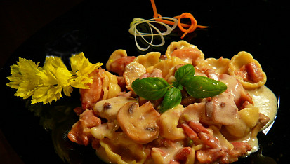 Sušené gnocchi s kuřecím masem a žampióny