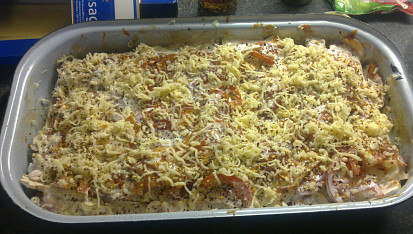 Lasagne se slaninou a žampiony