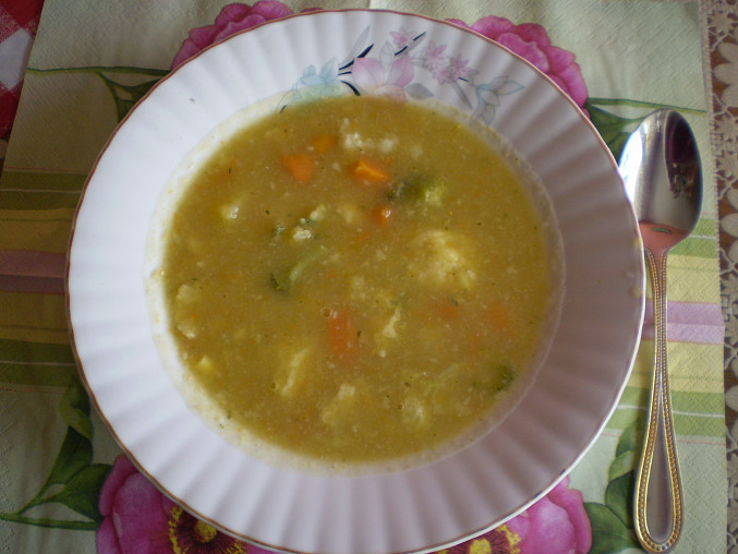 Krémová zeleninová polévka s cibulovými nočky.