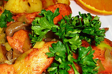 Kuřecí nudle Tandoori masala s hlívou a pórkem
