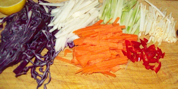 Salát z černé ředkve - zimní (Zeleninu pokrájíme na slámové nudičky)