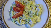 Tortelliny s pórkem v sýrové omáčce