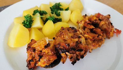 Žampiony s ředkvičkovou náplní, Žampiony s více směsi než je v receptu, ale neskutečná dobrota! 
