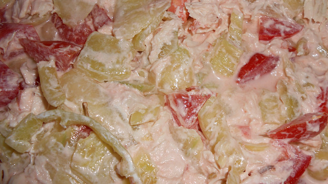 Jogurtový salát s masem  (Dělená strava podle LK - Zvířata), salát s vařeným masem