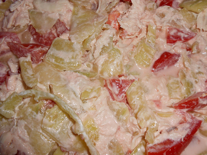 Jogurtový salát s masem  (Dělená strava podle LK - Zvířata), salát s vařeným masem