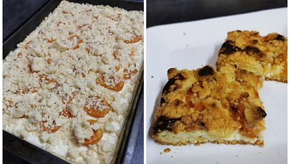 Meruňkový koláč s tvarohem a drobenkou
