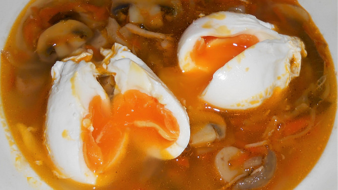 Čínská ostrá sladkokyselá polévka se zastřeným vejcem  (Dělená strava podle LK - Zvířata), čínská polévka se zastřeným vejcem do SPLK