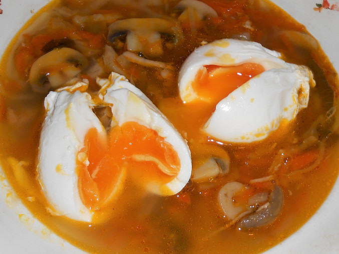 Čínská ostrá sladkokyselá polévka se zastřeným vejcem  (Dělená strava podle LK - Zvířata), čínská polévka se zastřeným vejcem do SPLK