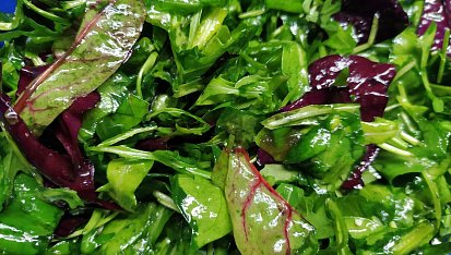 Penne Jamon Serano Rojo Verde se salátem s červenou cibulí a kapary