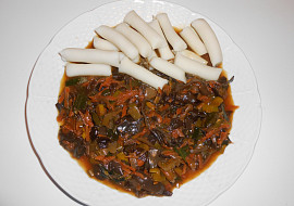Rýžové bezlepkové noky a "čína" z Jidášova ucha  (Dělená strava podle LK - Kytičky + zelenina)