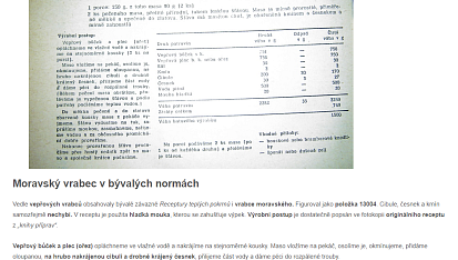 Moravský vrabec podle Receptur teplých pokrmů (tzv. normy)