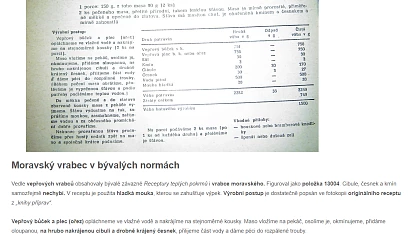 Moravský vrabec podle Receptur teplých pokrmů (tzv. normy)